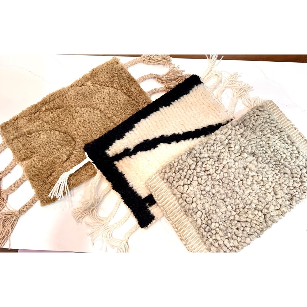 Restoration Hardware Wool Rug Swatch Lot Harata Hannan Moroccan 3pc Set Neutral